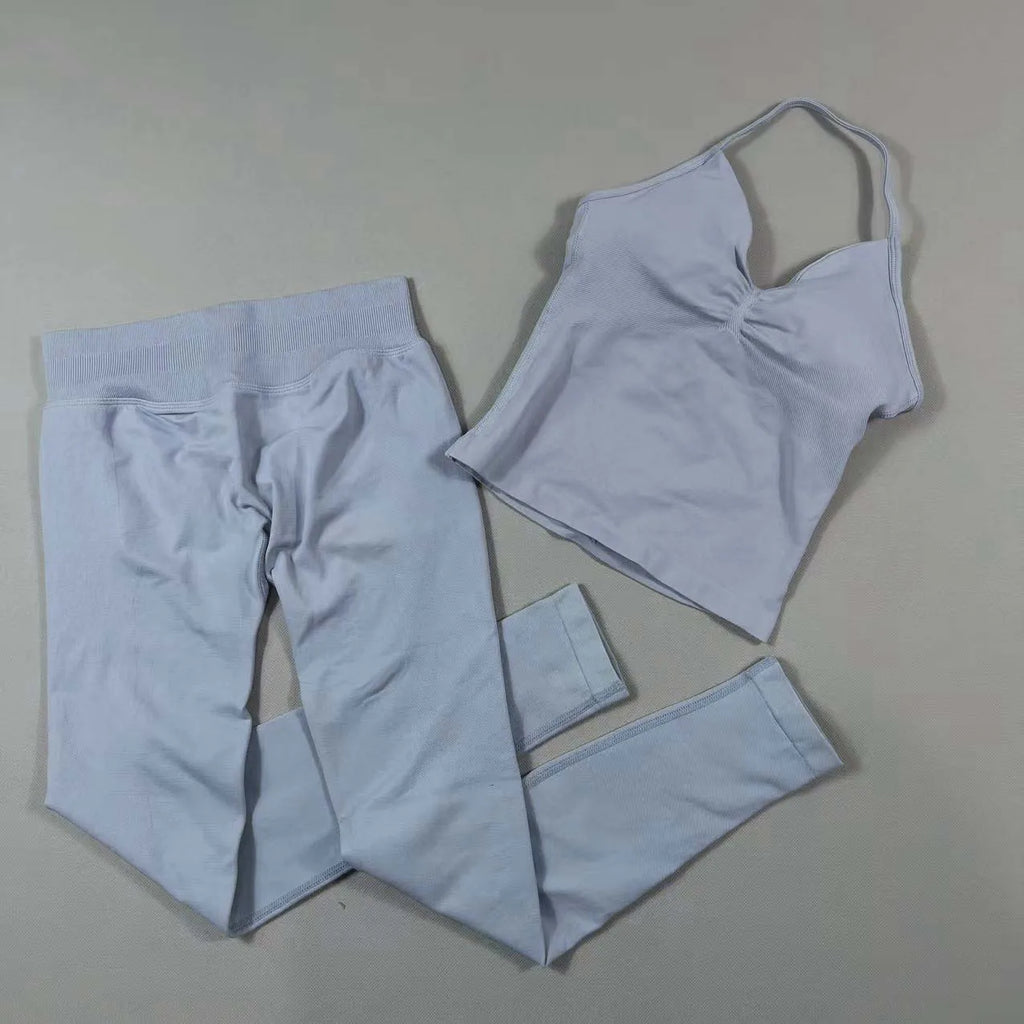 Women’s Seamless Yoga Gym Set – Backless Tank Top & High Waist Scrunch Shorts (2PCS)