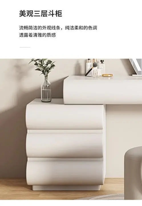 Mirror Drawers Vanity Table with Chair – Modern Bedroom Makeup Storage Organizer