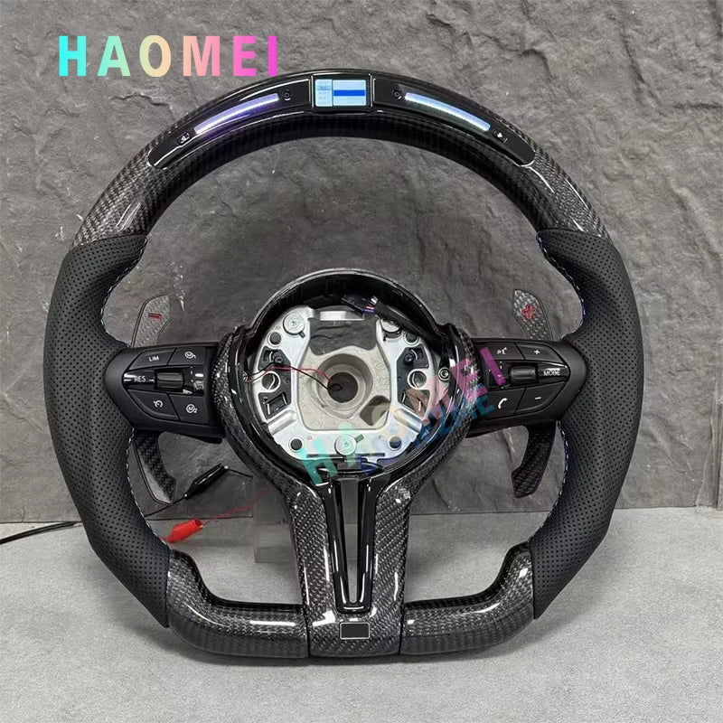 Customized Carbon Fiber Steering Wheel with Embedded LED Lights – Compatible with BMW X3 X4 X5 M2 M4 M8 F10 F15 F20 F22 F30 E90 E91