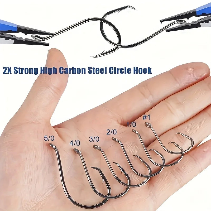 160pcs Stainless Steel Circle Hook Set – 2X Strong Offset Octopus Hooks for Sport Fishing | Corrosion-Resistant & Ultra-Sharp