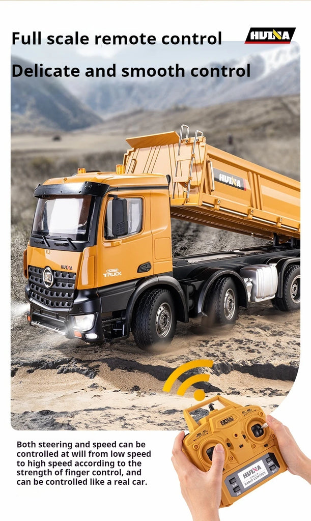 536 12-Channel 1:14 Alloy Remote Control 8-Wheel Heavy-Duty Engineering Dump Truck Toy with Lights
