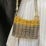 Silver Shiny Hand Woven Bead Sequin Crossbody Bag with Long Shoulder Strap for Women thumbnail 14