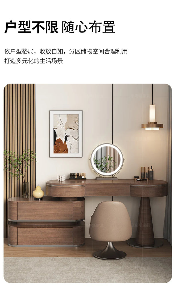 Luxury Modern Bedroom Dressing Table with Mirror, Makeup Stool, and Storage Drawers