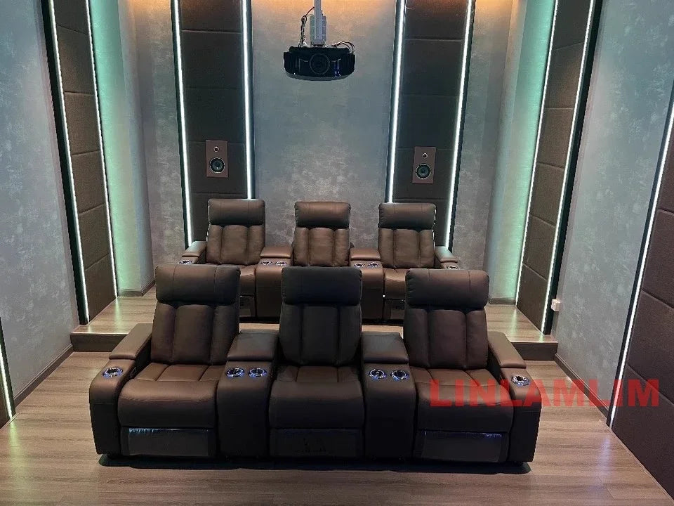 MINGDIBAO Luxury Electric Recliner Cinema Chair with LED Lighting & Cup Holder – Genuine Leather Home Theater Seating