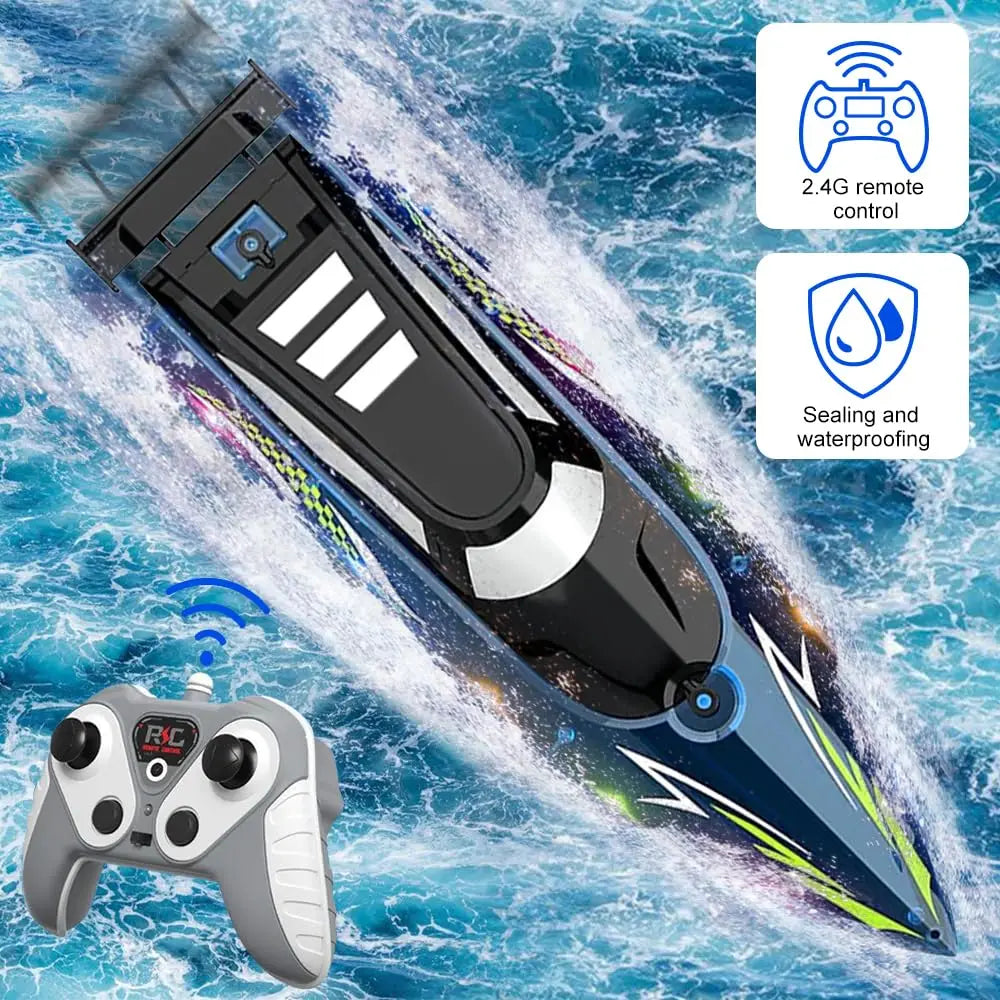 RC Boat with LED Light – 2.4GHz Remote Control Speedboat for Pool & Lake, 30-Min Run Time, Kids Toys & Birthday Gift