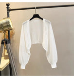 Lantern Sleeve Ice Silk Knitted Cardigan for Women – Summer Thin Loose Fit Outerwear with Slip Dress Sun Protection thumbnail 8