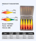 YOOFISH Luminous Horizontal Squid Jig (5pcs Set) – Premium Wood Shrimp Squid Hooks for Saltwater Fishing thumbnail 8