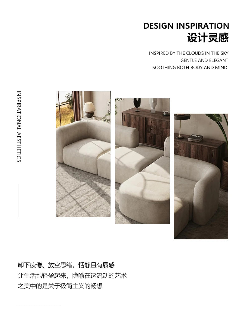European Minimalist Luxury Living Room Sofa - Comfortable L-Shaped Velvet Sectional for Small Apartments