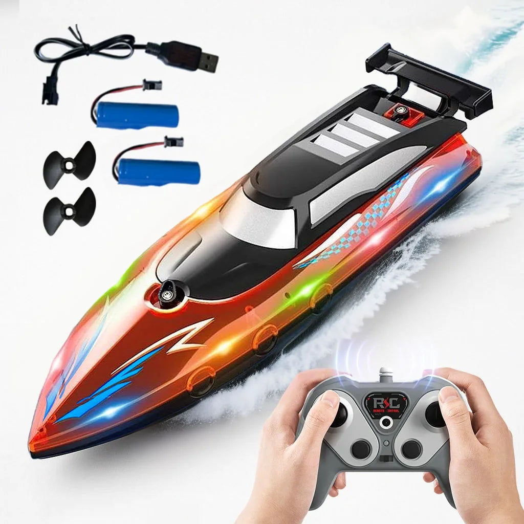 RC Boat with LED Light – 2.4GHz Remote Control Speedboat for Pool & Lake, 30-Min Run Time, Kids Toys & Birthday Gift