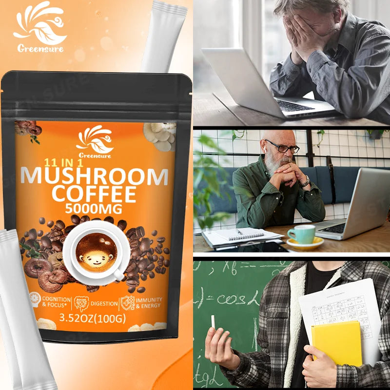 Mushroom Coffee With 11 Superfood Mushrooms including Lion's Mane, Reishi, Chaga, Cordyceps For Energy, Focus, Memory & Immunity