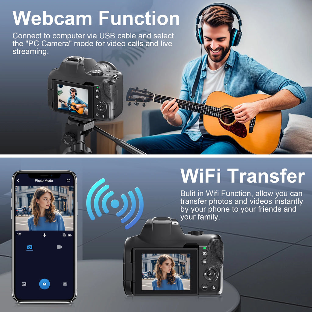 4K HD Digital Camera with Auto Focus & 12X Optical Zoom – 72MP Vlogging Camera for YouTube & Photography