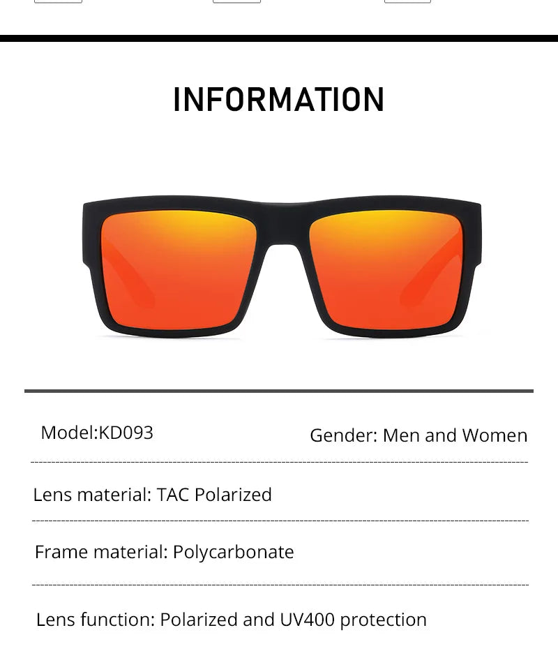 KDEAM Classic Square Polarized Sports Sunglasses UV400 Windproof Outdoor Fishing Driving Shades for Men KD093