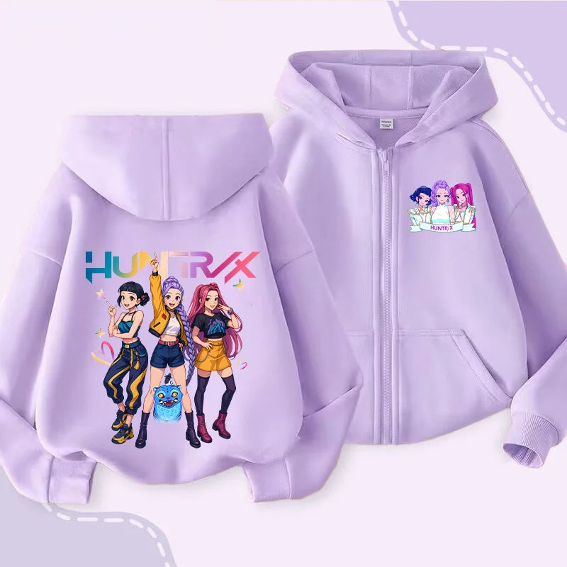 Movie Kpop Demon Hunters Zipper Hoodie for Kids – Unisex Sweatshirt for Girls & Boys