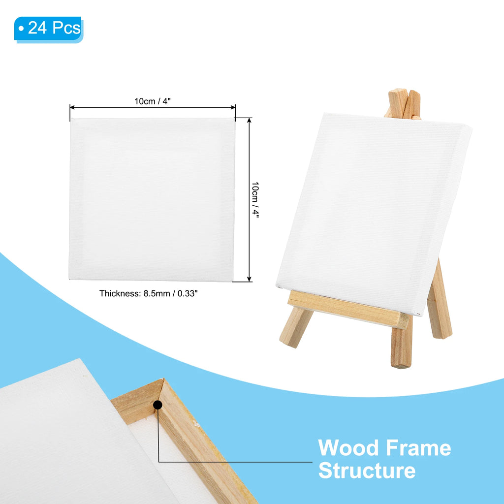 12/24Pcs Mini Canvas Board and Wood Easel Set