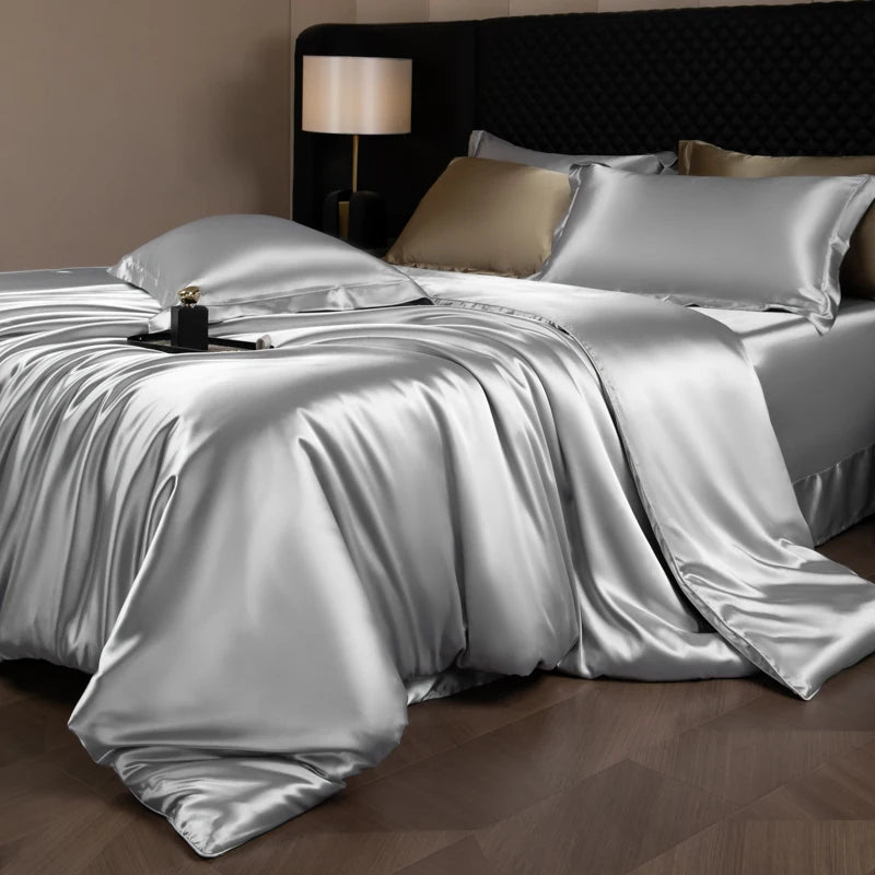 Silk Bed Sheets Set Luxury Bedding with Duvet Cover, Fitted/Flat Sheet & Pillowcases – King, Queen, Full, Twin