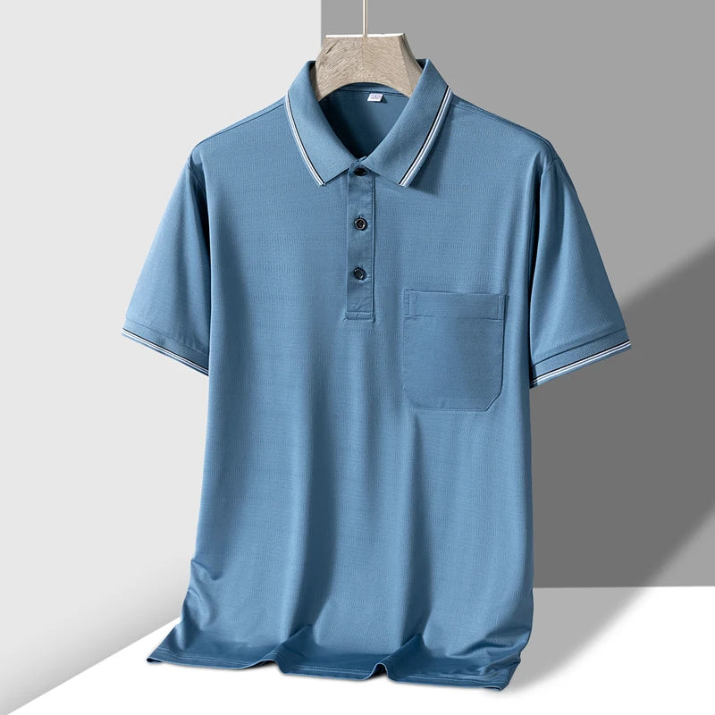 TFETTERS Men’s Polo Shirt Short Sleeve Business Casual Turn-Down Collar with Pocket