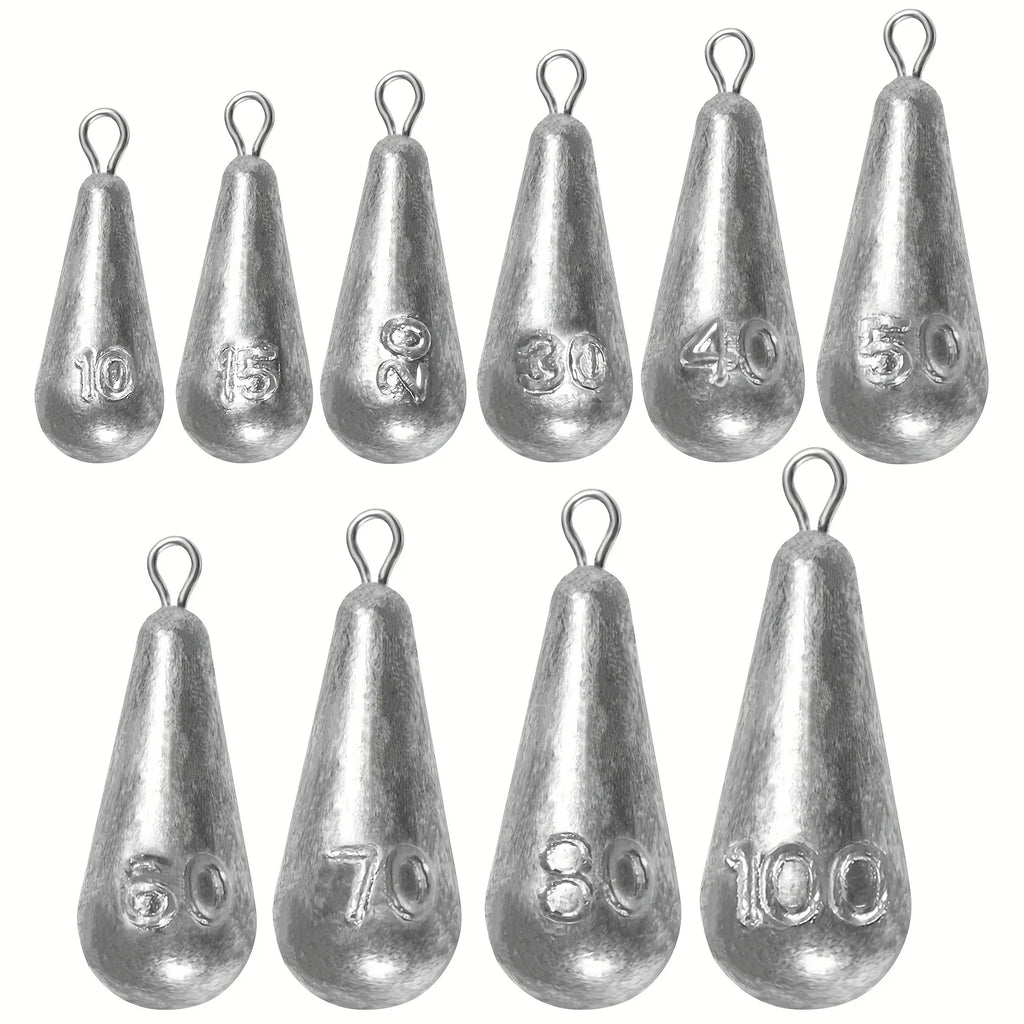 Premium Teardrop Fishing Weights Sinkers – 10 Sizes Lead Drop Shot Weights with 360° Swivel for Freshwater & Saltwater