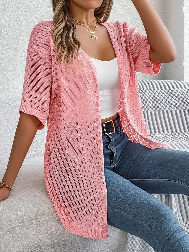 Casual Hollow Out Knitted Short Sleeve Cardigan for Women