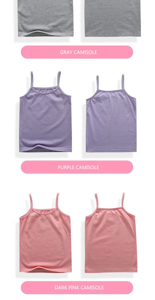Cotton Girls Tank Top – Breathable Kids Camisole, Solid Color Sleeveless Vest for Ages 3-8