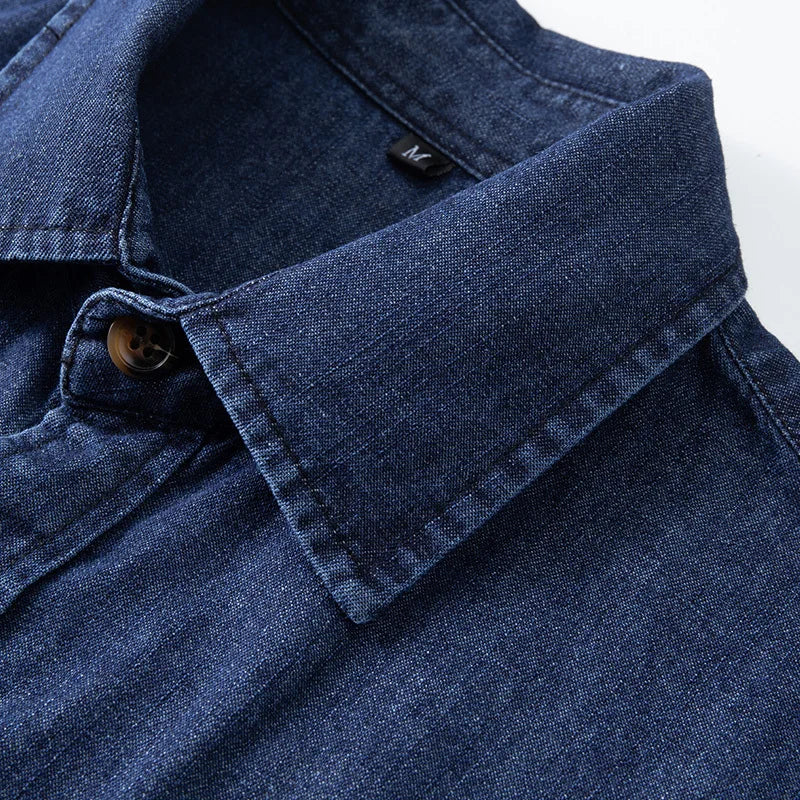 Men’s Casual Cargo Denim Shirt – Heavyweight Vintage Button-Down Workwear Shirt