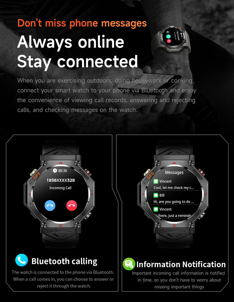 T-Rex 3 Military Smart Watch — Built-in GPS, Compass, Barometer & 10ATM IP69K Waterproof Performance
