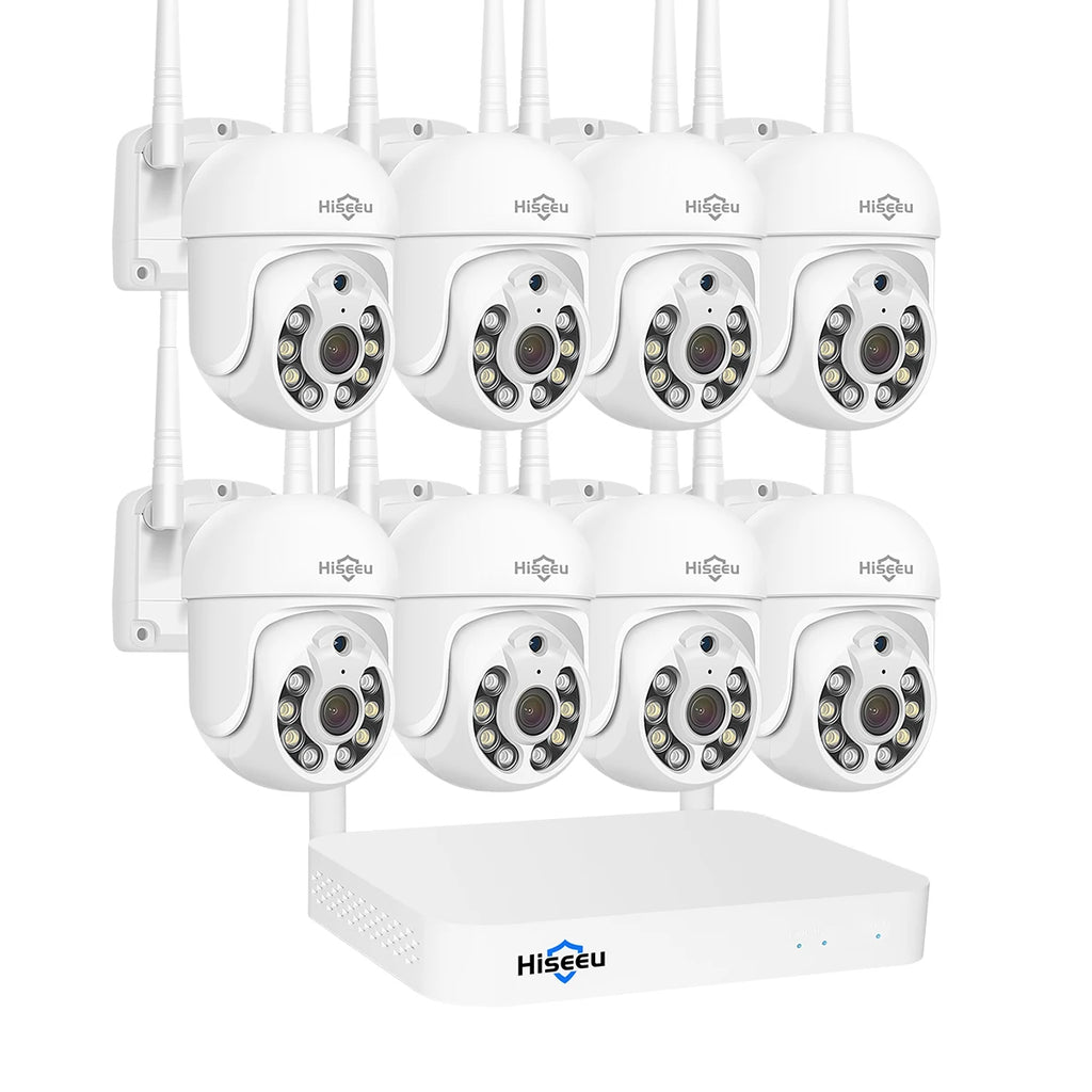 Hiseeu 5MP WiFi CCTV PTZ Camera Security System Kit – 10CH NVR with AI Motion Tracking & Color Night Vision