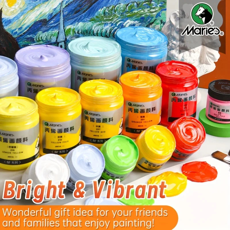 Marie's 20pcs Acrylic Paint Set – 12 Colors with 7 Brushes & 1 Palette for Canvas, Wood, Stone – Artists & Adults