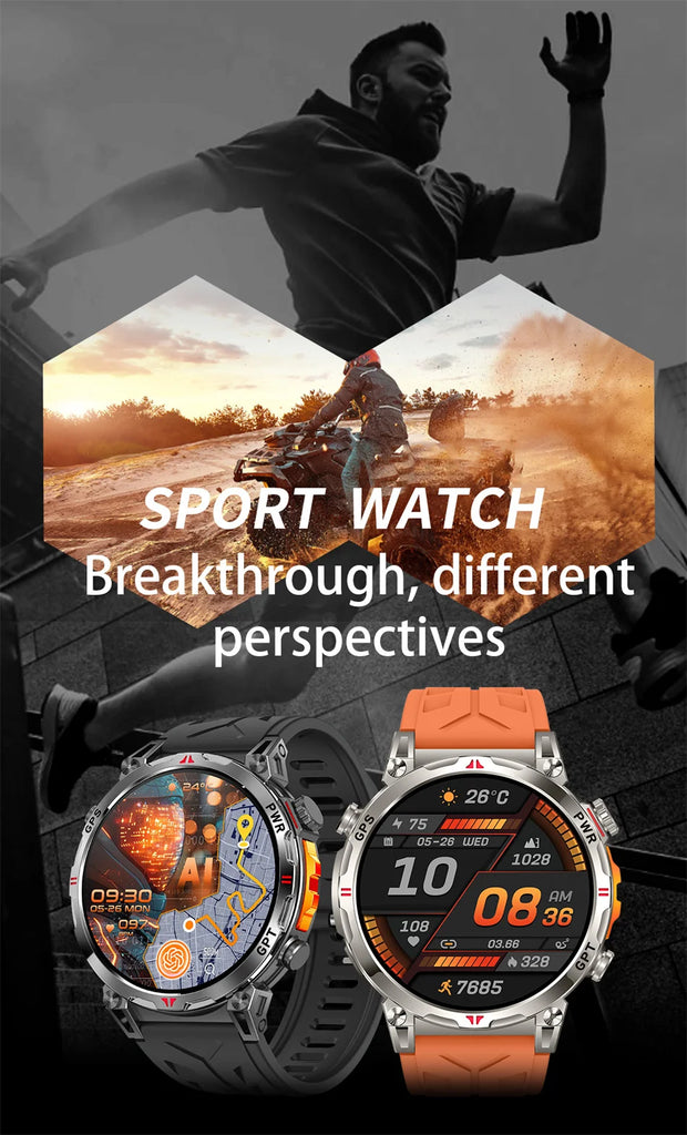 Outdoor Sports Smartwatch for Men – GPS, 1.56-inch AMOLED, 5ATM Waterproof, 650mAh Battery, Compass & HD Call