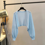 Lantern Sleeve Ice Silk Knitted Cardigan for Women – Summer Thin Loose Fit Outerwear with Slip Dress Sun Protection thumbnail 15