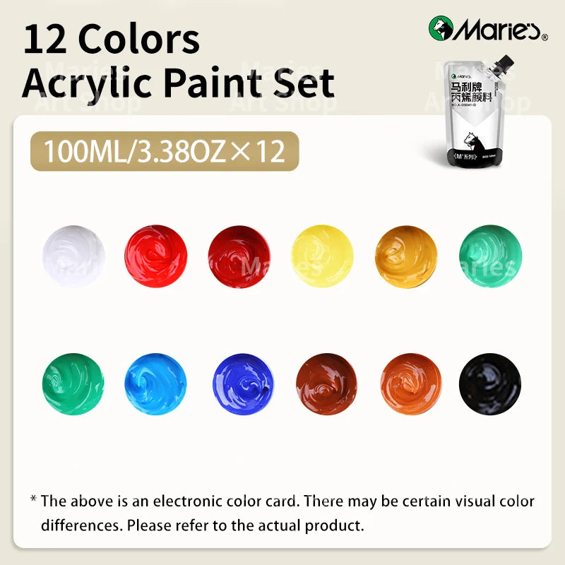 12 Colors Marie’s Acrylic Paint Set – 100ml Vibrant Acrylic Paints for Canvas, Rocks, Crafts, Wood, and Stone