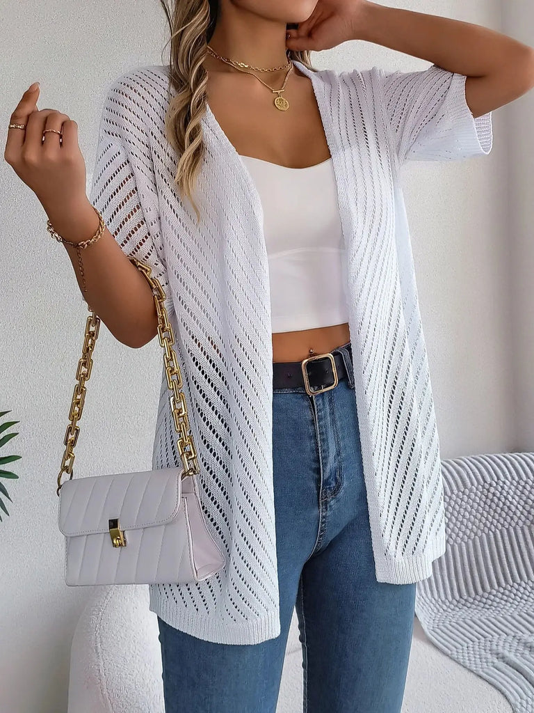 Casual Hollow Out Knitted Short Sleeve Cardigan for Women