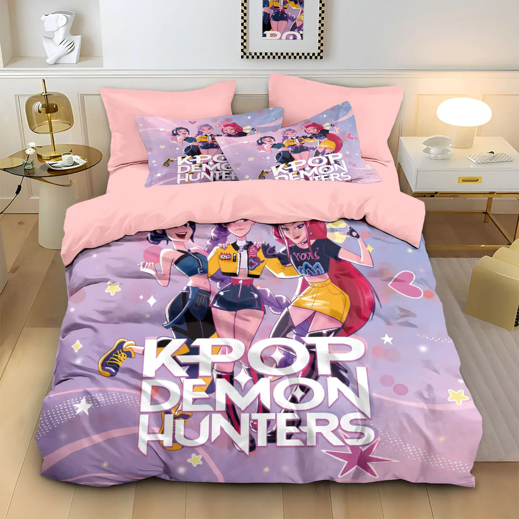 3pcs K-Pop Bedding Set Demon Hunters Colorful Print Polyester Duvet Cover with Pillowcases