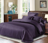 Bed Sheet Set 22mm 100% Mulberry Silk Seamless Fitted Sheet Duvet Cover Pillowcases – Dark Blue Silvery Colors thumbnail 4