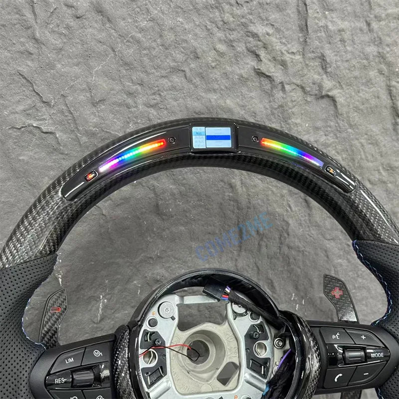 Customized Carbon Fiber Steering Wheel with Embedded LED Lights – Compatible with BMW X3 X4 X5 M2 M4 M8 F10 F15 F20 F22 F30 E90 E91