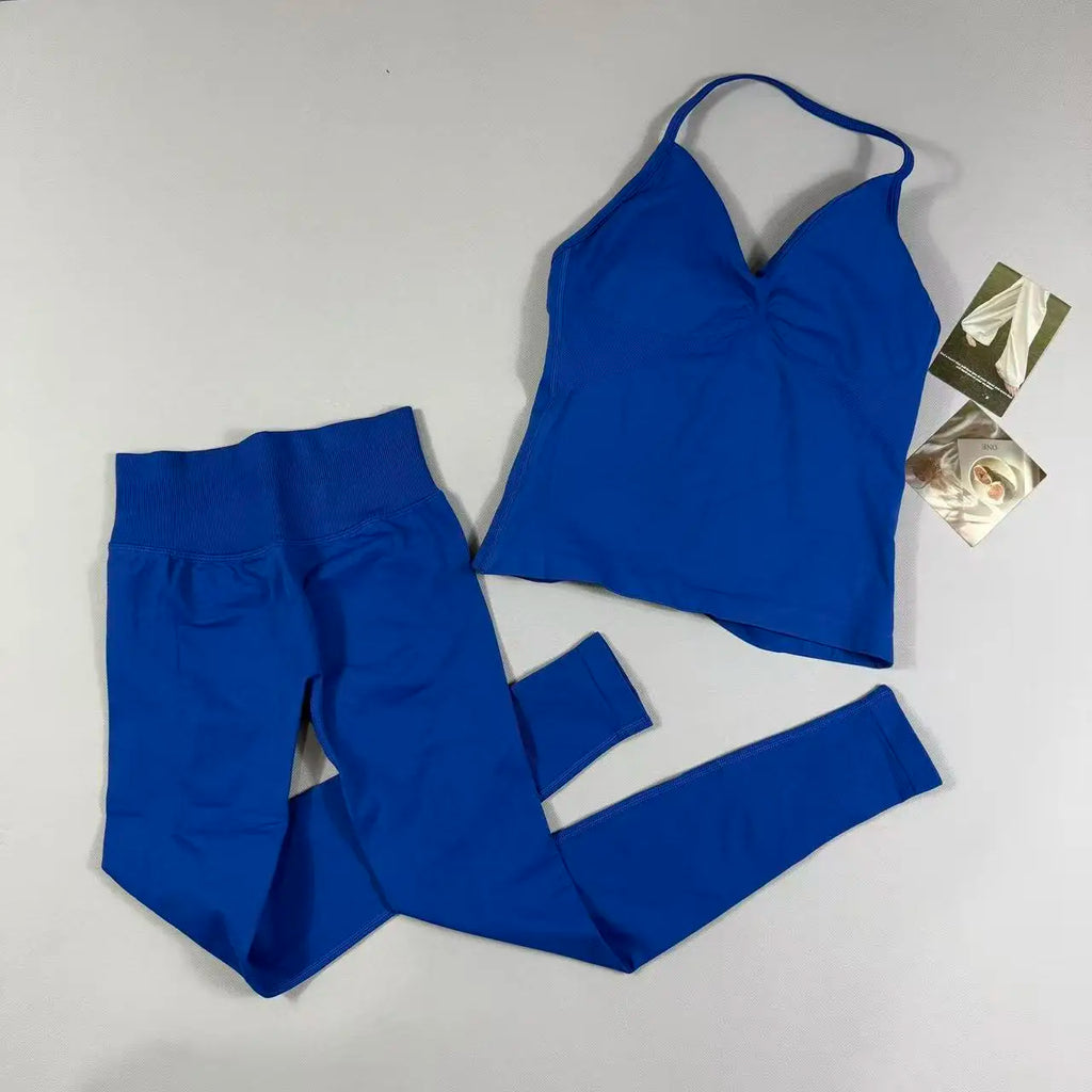 Women’s Seamless Yoga Gym Set – Backless Tank Top & High Waist Scrunch Shorts (2PCS)