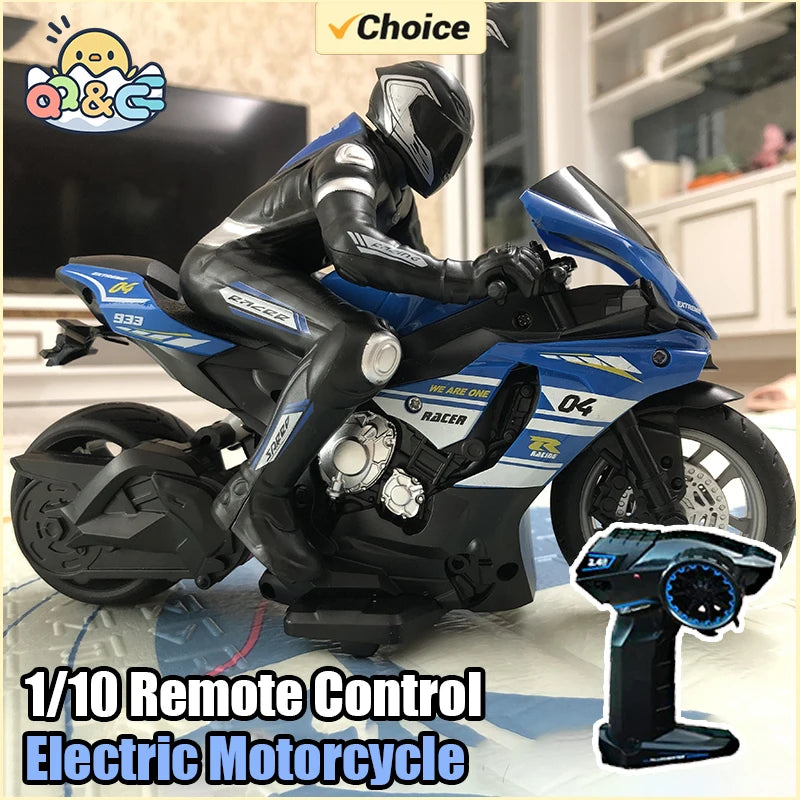1/10 Scale Electric RC Motorcycle – High Speed 4-Channel Off-Road Remote Control Car