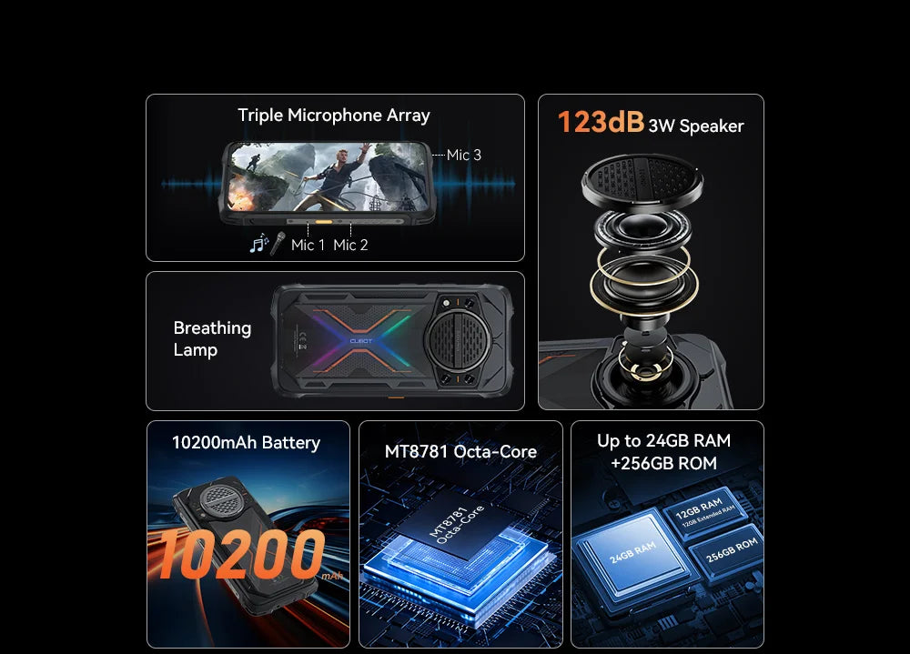Cubot KingKong Power 3 Rugged Smartphone – Android 14, 10200mAh, 6.72" 120Hz Display, 24GB+256GB, 123dB Speaker