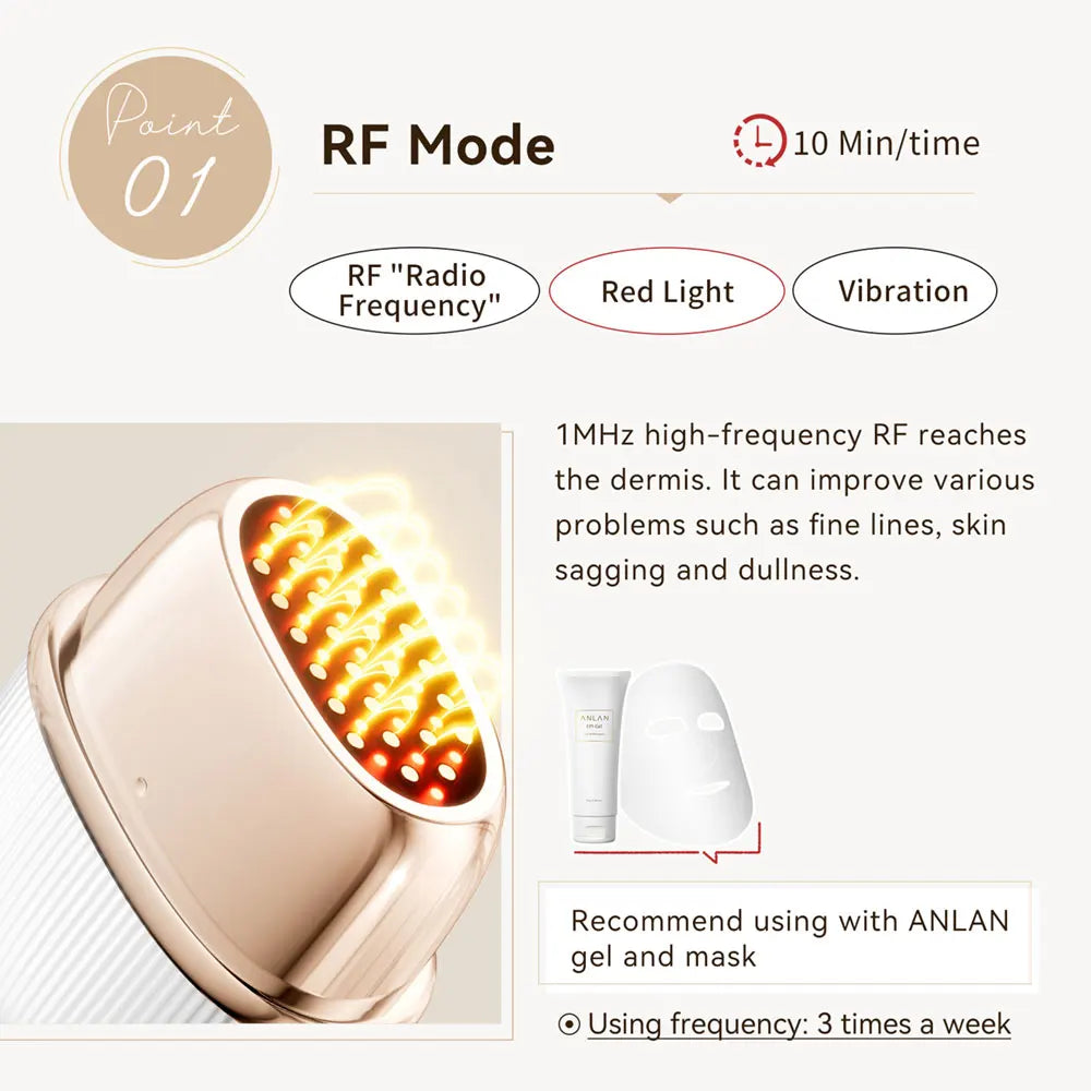 ANLAN Multi-Polar RF Beauty Device 9-in-1 EMS Facial Lifting & Skin Tightening Massager with 24K Gold Head and LED Light Therapy
