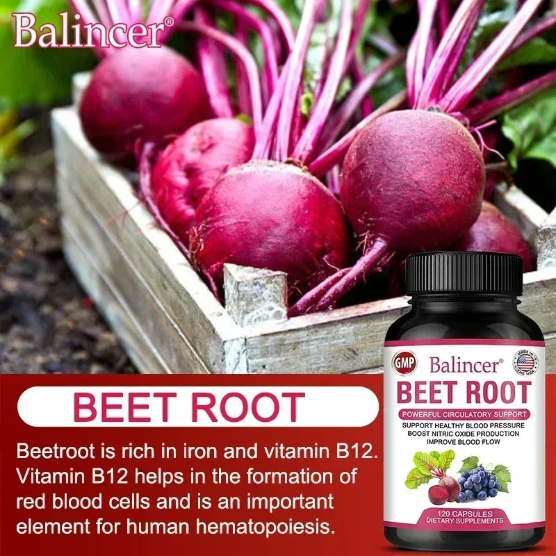 Organic Beetroot Capsules with Black Pepper Extract – Nitric Oxide Support, Blood Circulation & Energy Boost – 30/60/120 Capsules