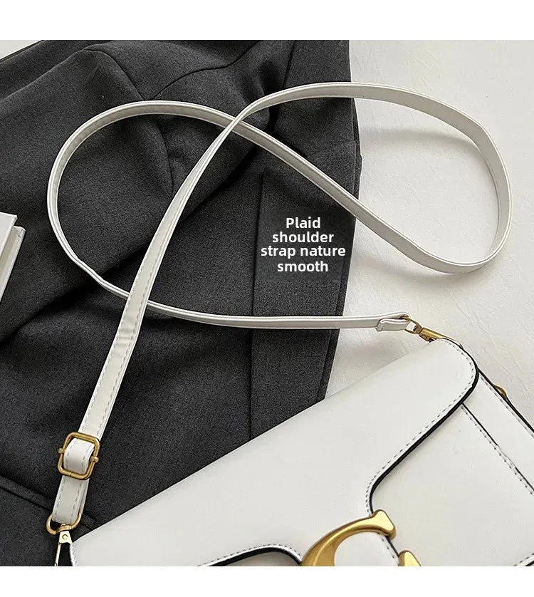 Women’s High-End Pure Color Square Shoulder Bag – Multi-Layer Minimalist Commuter Handbag