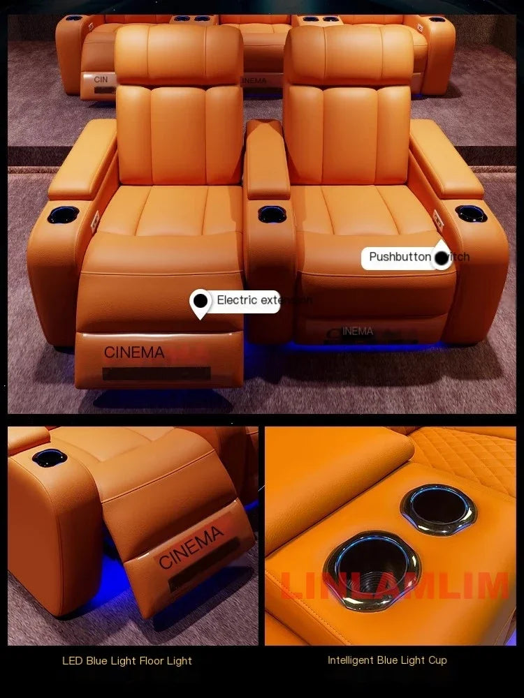 MINGDIBAO Luxury Electric Recliner Cinema Chair with LED Lighting & Cup Holder – Genuine Leather Home Theater Seating