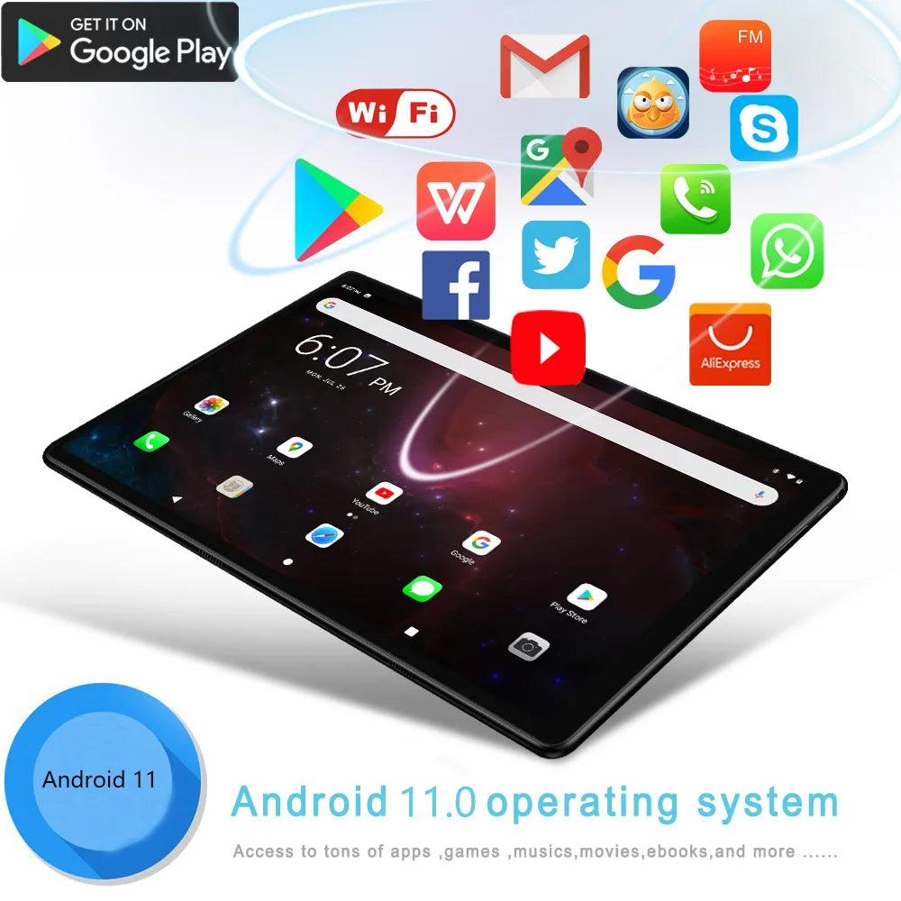BDF 10.1 Inch Octa Core Tablet 4GB RAM 64GB ROM Dual SIM 3G Android 11 WiFi Bluetooth IPS Display