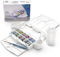 Winsor & Newton Cotman Watercolor Field Travel Set 12 Half Pans with Brush, Water Bottle and Portable Palette Case
