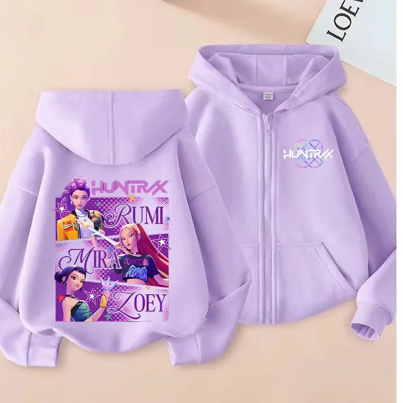Movie Kpop Demon Hunters Zipper Hoodie for Kids – Unisex Sweatshirt for Girls & Boys