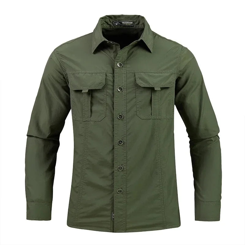 Men’s Lightweight Quick-Drying Tactical Shirt – Breathable Military-Style Long-Sleeve Cargo Shirt for Hiking, Camping & Outdoor Adventures