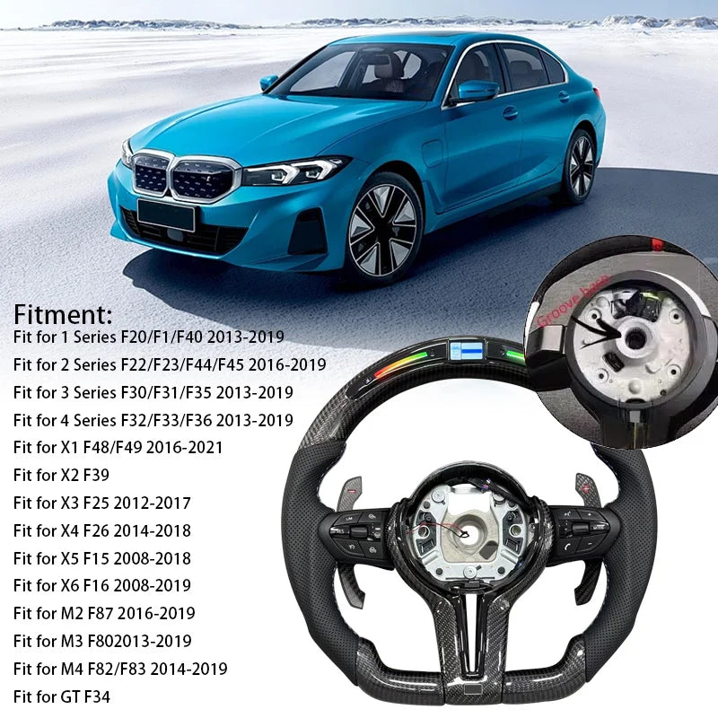 Customized Carbon Fiber Steering Wheel with Embedded LED Lights – Compatible with BMW X3 X4 X5 M2 M4 M8 F10 F15 F20 F22 F30 E90 E91