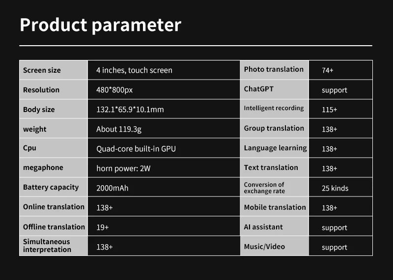 S85 Pro Smart Language Translator Device – 4” Touch Screen, 138 Languages, Offline Translation, Camera & Voice Recorder