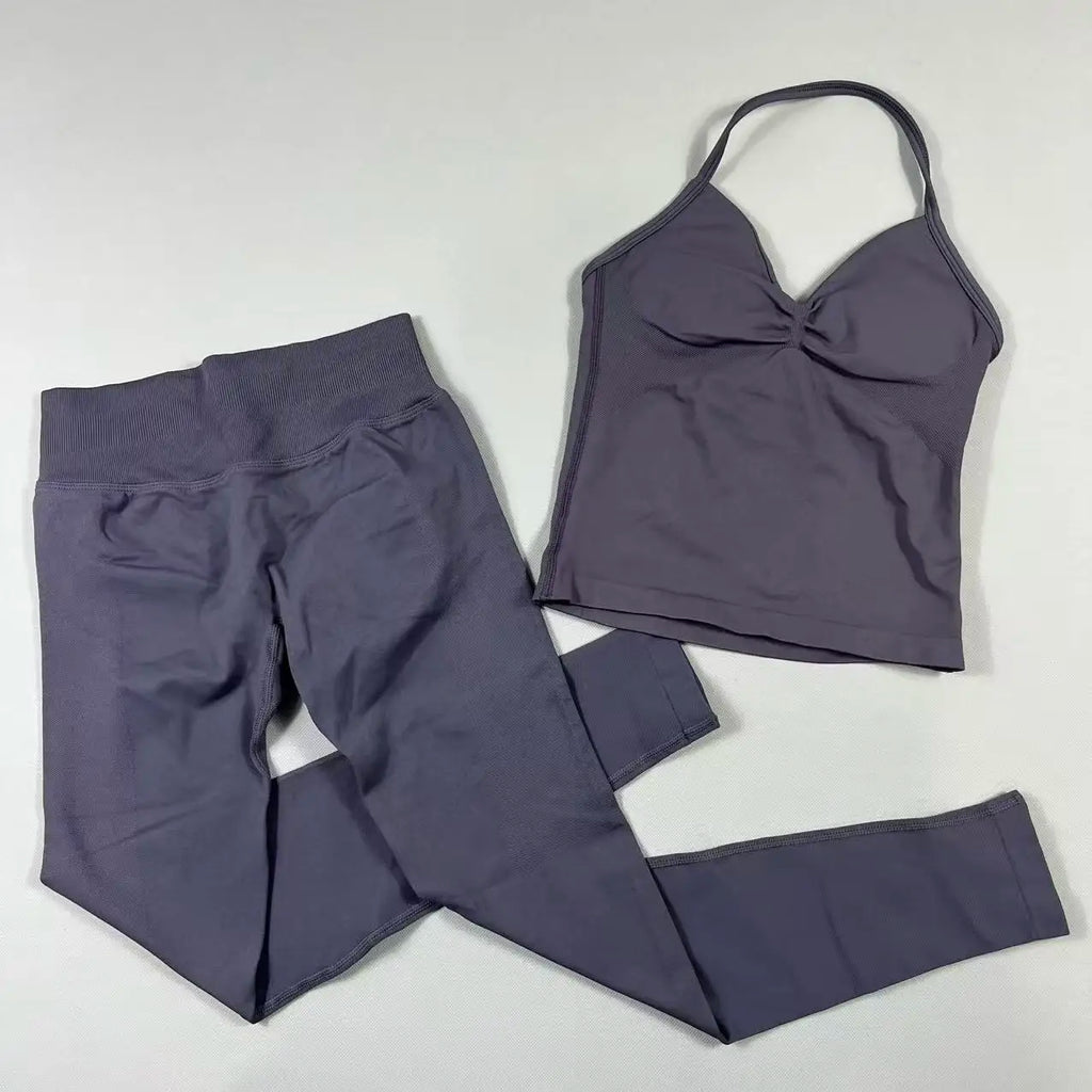 Women’s Seamless Yoga Gym Set – Backless Tank Top & High Waist Scrunch Shorts (2PCS)