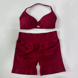 Women’s 2-Piece Seamless Gym Set – Strappy Yoga Bra & High-Waist Scrunch Shorts Workout Suit thumbnail 40