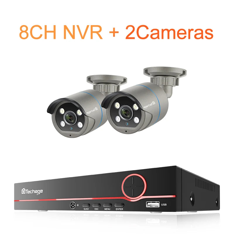 Techage 8CH 4MP POE Security Camera System Kit with AI Face Detection and Audio Recording